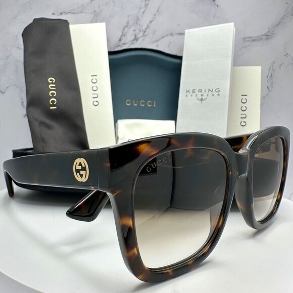 STYLISH New Gucci Sunglasses Brown Black Polarized Tortoise Square Gold GG Logo main image 7